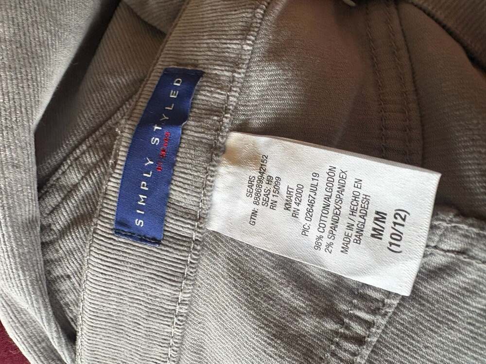 Simply Styled Kids Gray Corduroy Pants Size M (10/12)